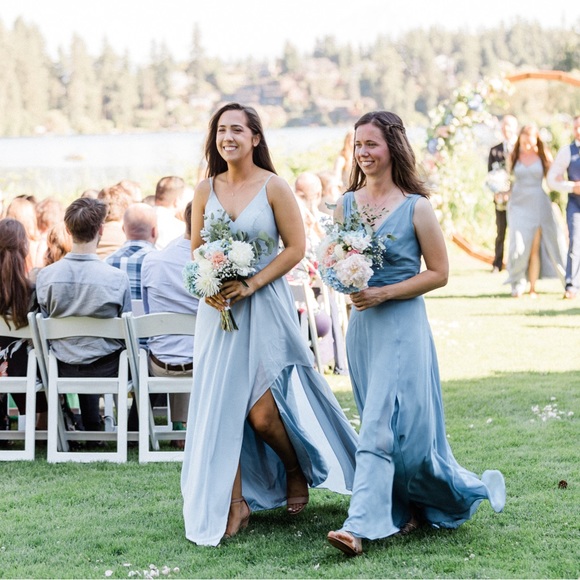 Azazie Dusty Blue Collette Bridesmaids Dress A4 size 4 Worn Once - Picture 7 of 7